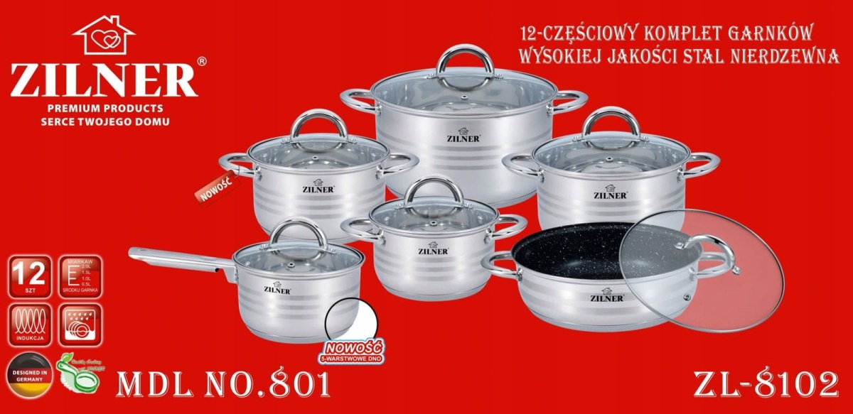 ZESTAW GARNKÓW STALOWYCH 12 ELE ZILNER ZL-8102 ZESTAW GARNKÓW STALOWYCH 12 ELE ZILNER ZL-8102