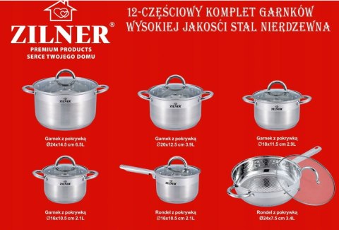 ZESTAW GARNKÓW STALOWYCH 12 ELE ZILNER ZL-8106 ZESTAW GARNKÓW STALOWYCH 12 ELE ZILNER ZL-8106
