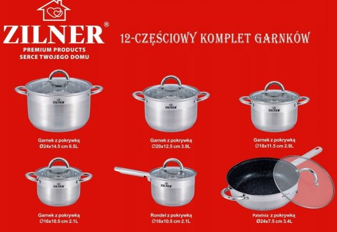 ZESTAW GARNKÓW STALOWYCH 12 ELE ZILNER ZL-8108 ZESTAW GARNKÓW STALOWYCH 12 ELE ZILNER ZL-8108