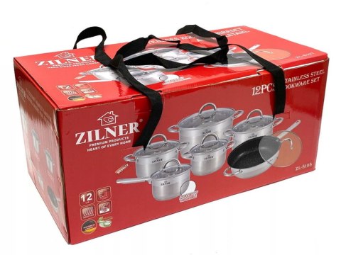 ZESTAW GARNKÓW STALOWYCH 12 ELE ZILNER ZL-8108 ZESTAW GARNKÓW STALOWYCH 12 ELE ZILNER ZL-8108