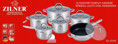 ZESTAW GARNKÓW STALOWYCH 12 ELE ZILNER ZL-8108 ZESTAW GARNKÓW STALOWYCH 12 ELE ZILNER ZL-8108