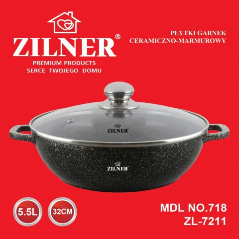 GARNEK MARMUROWY WOK 5.5L 32cm ZILNER GOLD ZL-7211 GARNEK MARMUROWY WOK 5.5L 32cm ZILNER GOLD ZL-7211