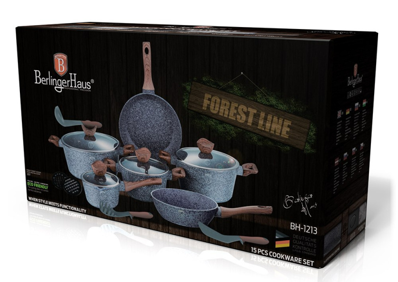 BerlingerHaus Set 3 Padelle Forest Line - Alluminio Forgiato Con Manico In Legno, Antiaderente Effetto Granito, Adatte A Induzione
