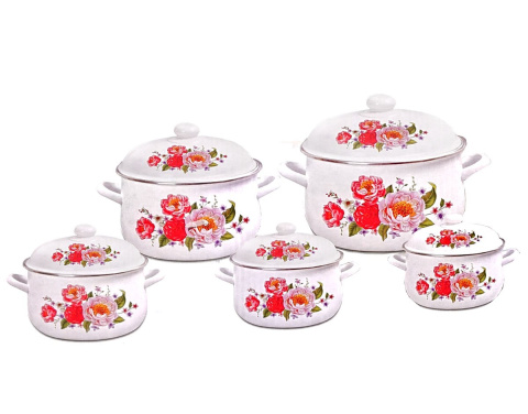 ZESTAW 5 GARNKÓW EMALIOWANYCH 10 ELE. EDEL HOFF ROSE EH-7058 ZESTAW 5 GARNKÓW EMALIOWANYCH 10 ELE. EDEL HOFF ROSE EH-7058