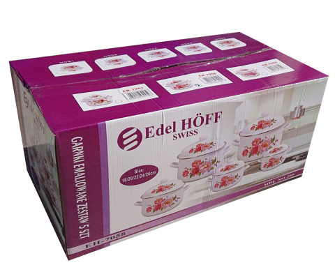 ZESTAW 5 GARNKÓW EMALIOWANYCH 10 ELE. EDEL HOFF ROSE EH-7058 ZESTAW 5 GARNKÓW EMALIOWANYCH 10 ELE. EDEL HOFF ROSE EH-7058