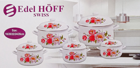 ZESTAW 5 GARNKÓW EMALIOWANYCH 10 ELE. EDEL HOFF ROSE EH-7058 ZESTAW 5 GARNKÓW EMALIOWANYCH 10 ELE. EDEL HOFF ROSE EH-7058