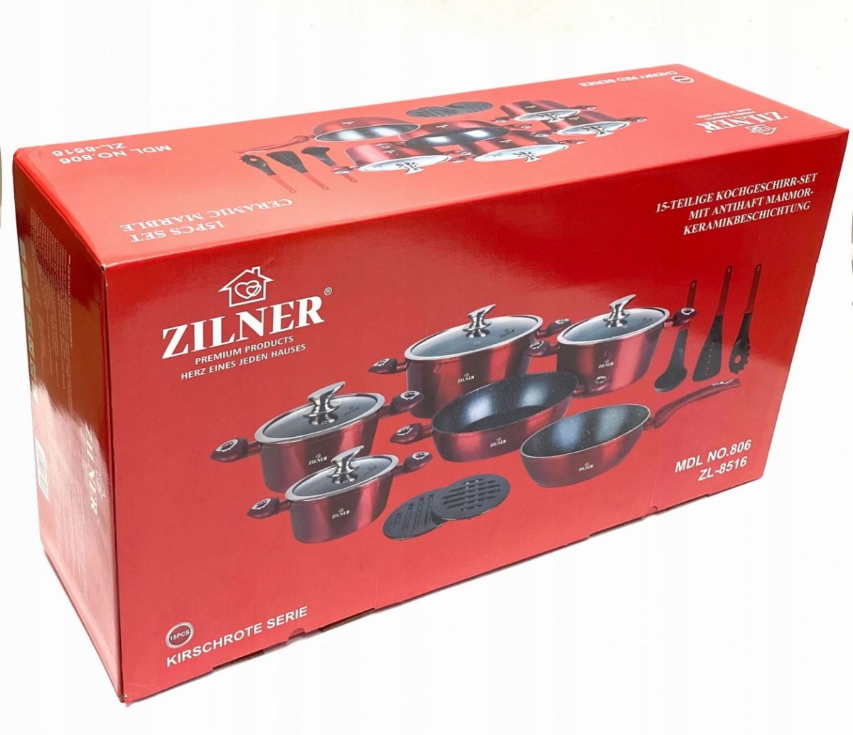 ZESTAW GARNKÓW Z POWŁOKĄ GRANITOWĄ 15 EL. ZILNER CHERRY RED ZL-8516 ZESTAW GARNKÓW Z POWŁOKĄ GRANITOWĄ 15 EL. ZILNER CHERRY RED ZL-8516