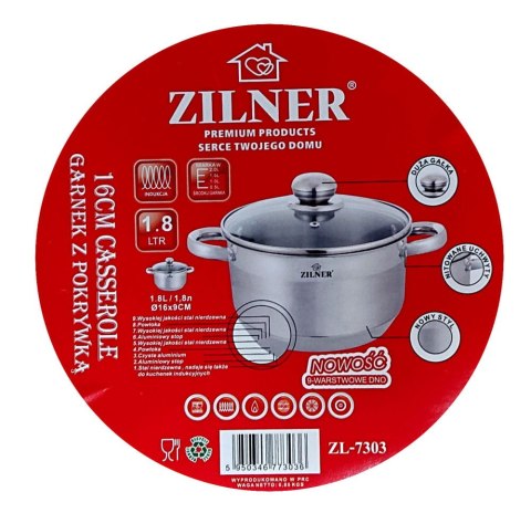 GARNEK STALOWY 1.8L 16cm DNO 9 WARSTWOWE ZILNER ZL-7303 GARNEK STALOWY 1.8L 16cm DNO 9 WARSTWOWE ZILNER ZL-7303