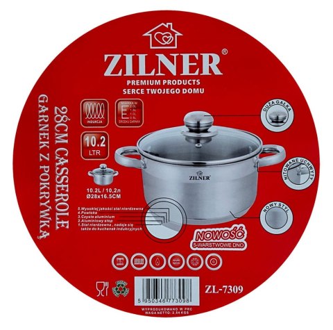 GARNEK STALOWY 10L 28cm DNO 5 WARSTWOWE ZILNER ZL-7309 / 9119 GARNEK STALOWY 10L 28cm DNO 5 WARSTWOWE ZILNER ZL-7309 / 9119