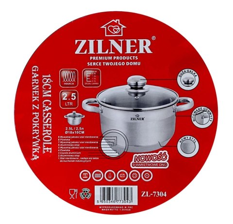 GARNEK STALOWY 2.5L 18cm DNO 9 WARSTWOWE ZILNER ZL-7304 GARNEK STALOWY 2.5L 18cm DNO 9 WARSTWOWE ZILNER ZL-7304