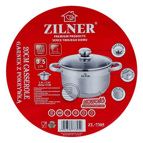 GARNEK STALOWY 3.5L 20cm DNO 9 WARSTWOWE ZILNER ZL-7305 GARNEK STALOWY 3.5L 20cm DNO 9 WARSTWOWE ZILNER ZL-7305