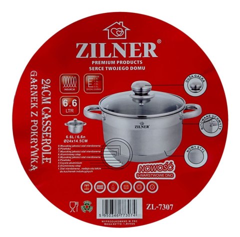 GARNEK STALOWY 6.1L 24cm DNO 9 WARSTWOWE ZILNER ZL-7307 GARNEK STALOWY 6.1L 24cm DNO 9 WARSTWOWE ZILNER ZL-7307