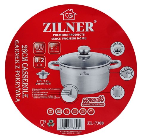 GARNEK STALOWY 8.2L 26cm DNO 5 WARSTWOWE ZILNER ZL-7308 GARNEK STALOWY 8.2L 26cm DNO 5 WARSTWOWE ZILNER ZL-7308