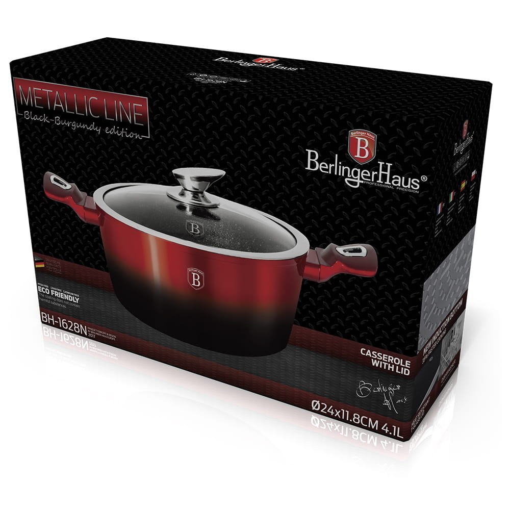 GARNEK Z POWŁOKĄ GRANITOWĄ 24cm 4.1L BERLINGER HAUS BLACK BURGUNDY BH-1628 GARNEK Z POWŁOKĄ GRANITOWĄ 24cm 4.1L BERLINGER HAUS BLACK BURGUNDY BH-1628