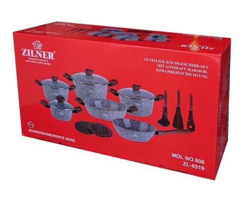 GARNKI z POWŁOKĄ MARMUROWĄ 15 ELE. ZILNER FOREST ZL-8519 GARNKI z POWŁOKĄ MARMUROWĄ 15 ELE. ZILNER FOREST ZL-8519