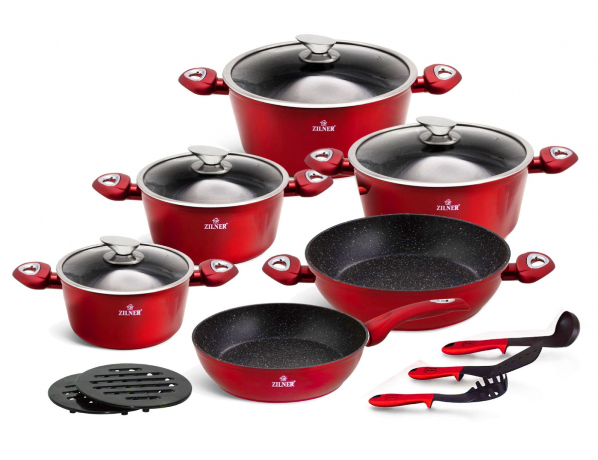ZESTAW GARNKÓW Z POWŁOKĄ GRANITOWĄ 15 EL. ZILNER CHERRY RED ZL-8516 ZESTAW GARNKÓW Z POWŁOKĄ GRANITOWĄ 15 EL. ZILNER CHERRY RED ZL-8516
