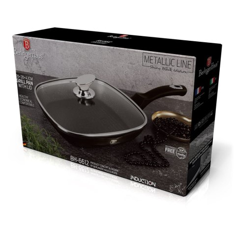 PATELNIA GRANITOWA GRILLOWA 28x28cm BERLINGER HAUS SHINY BLACK BH-6612 PATELNIA GRANITOWA GRILLOWA 28x28cm BERLINGER HAUS SHINY BLACK BH-6612