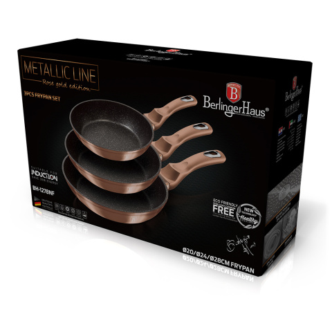 ZESTAW 3 PATELNI GRANITOWYCH 20/24/28CM BERLINGER HAUS METALLIC LINE ROSE GOLD BH-1278-N ZESTAW 3 PATELNI GRANITOWYCH 20/24/28CM BERLINGER HAUS METALLIC LINE ROSE GOLD BH-1278-N