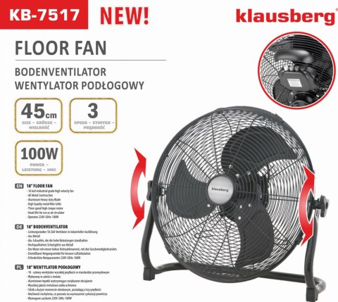 WENTYLATOR CYLKULATOR PODŁOGOWY 45CM 100W KLAUSBERG KB-7517 WENTYLATOR CYLKULATOR PODŁOGOWY 45CM 100W KLAUSBERG KB-7517