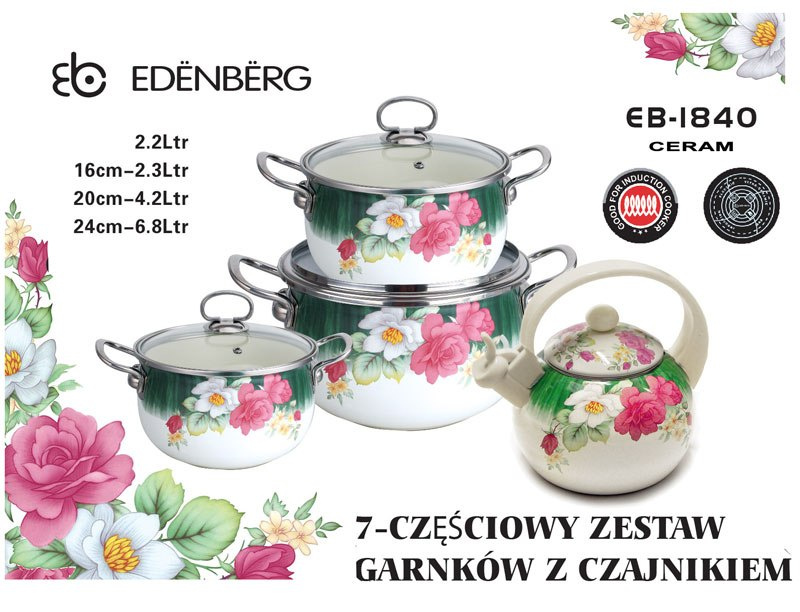 GARNKI EMALIOWANE EDENBERG ROSE 7 ELE EB-1840-C GARNKI EMALIOWANE EDENBERG ROSE 7 ELE EB-1840-C