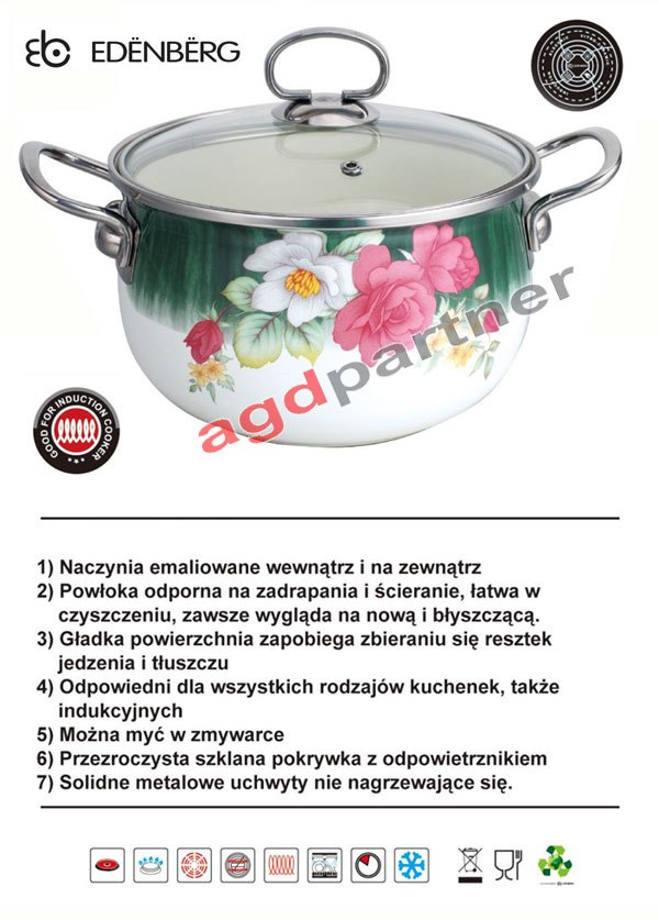 GARNKI EMALIOWANE EDENBERG ROSE 7 ELE EB-1840-C GARNKI EMALIOWANE EDENBERG ROSE 7 ELE EB-1840-C