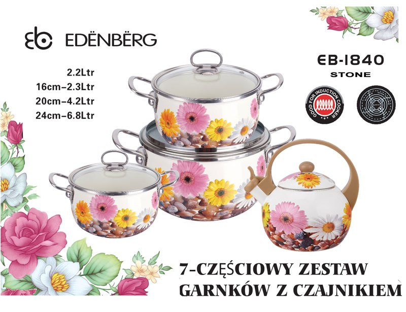 GARNKI EMALIOWANE EDENBERG STONE 7 ELE EB-1837 GARNKI EMALIOWANE EDENBERG STONE 7 ELE EB-1837