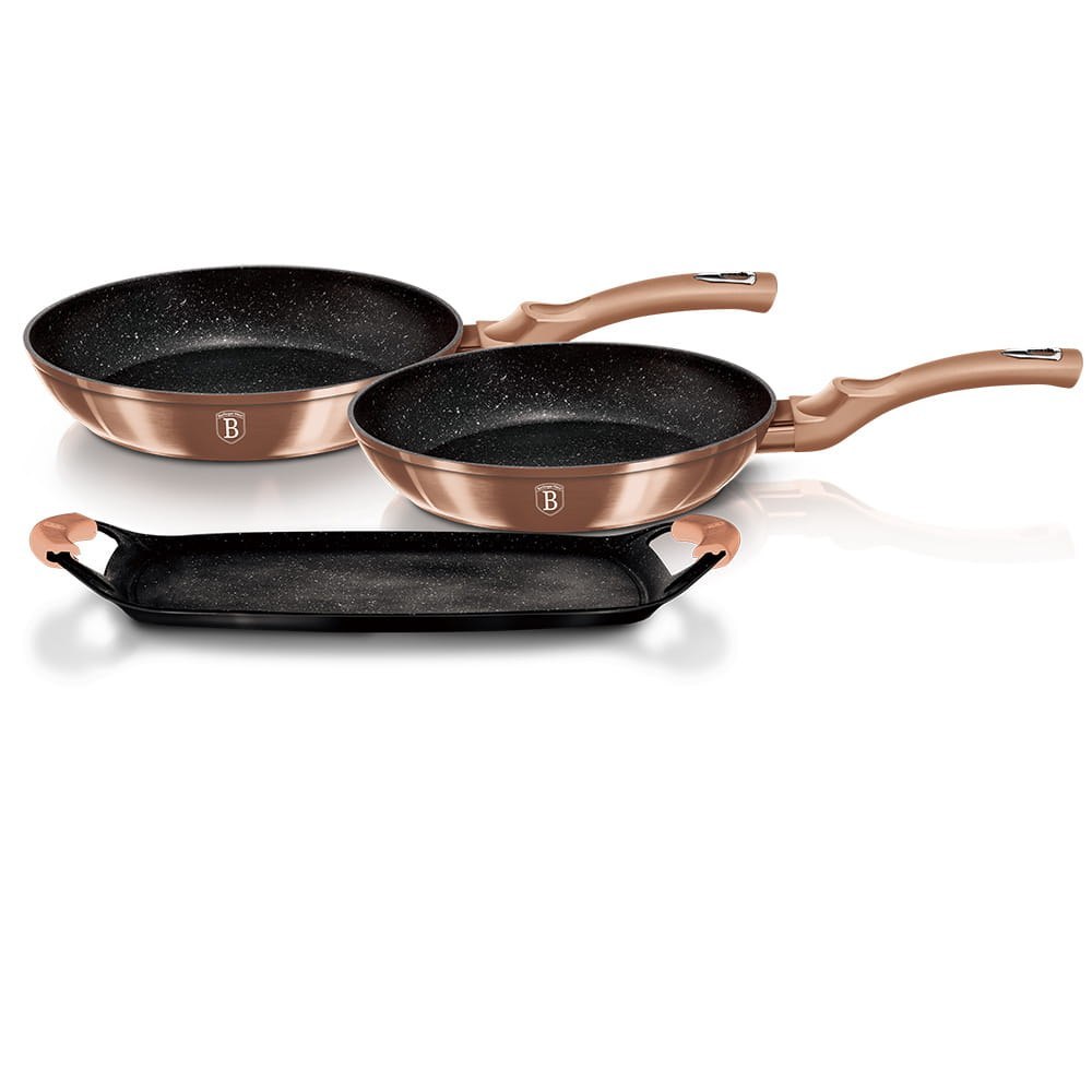 ZESTAW PATELNI GRANITOWYCH + PŁYTA DO SMAŻENIA BERLINGER HAUS METALLIC LINE ROSE GOLD BH-1669 ZESTAW PATELNI GRANITOWYCH + PŁYTA DO SMAŻENIA BERLINGER HAUS METALLIC LINE ROSE GOLD BH-1669