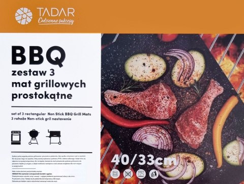 KOMPLET 3 MAT GRILLOWYCH BBQ 40 X 33 CM MATY NIEPRZYWIERAJĄCE PTFE TADAR TD-2185 KOMPLET 3 MAT GRILLOWYCH BBQ 40 X 33 CM MATY NIEPRZYWIERAJĄCE PTFE TADAR TD-2185