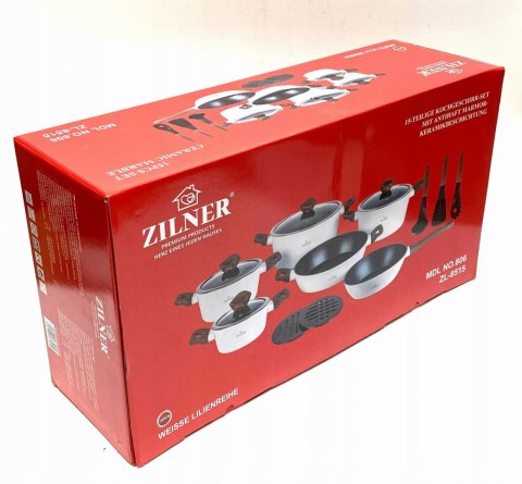 KOMPLET GARNKÓW z POWŁOKĄ MARMUROWĄ 15 EL. ZILNER WHITE LILLY ZL-8592 KOMPLET GARNKÓW z POWŁOKĄ MARMUROWĄ 15 EL. ZILNER WHITE LILLY ZL-8592