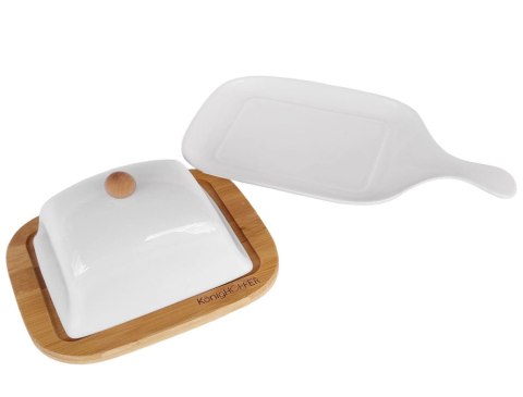 MASELNICZKA PORCELANOWA Z DREWNIANĄ PODSTAWĄ KONIGHOFFER KG-0616 MASELNICZKA PORCELANOWA Z DREWNIANĄ PODSTAWĄ KONIGHOFFER KG-0616