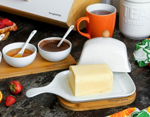 MASELNICZKA PORCELANOWA Z DREWNIANĄ PODSTAWĄ KONIGHOFFER KG-0616 MASELNICZKA PORCELANOWA Z DREWNIANĄ PODSTAWĄ KONIGHOFFER KG-0616