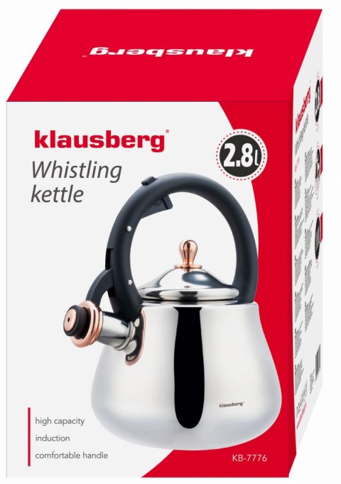 CZAJNIK STALOWY NA GAZ 2.8L INDUKCJA TRADYCYJNY KLAUSBERG KB-7776 SREBRNY BŁYSZCZĄCY CZAJNIK STALOWY NA GAZ 2.8L INDUKCJA TRADYCYJNY KLAUSBERG KB-7776 SREBRNY BŁYSZCZĄCY