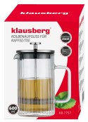 ZAPARZACZ DO KAWY HERBATY SZKLANY 600ML FRENCH PRESS KLAUSBERG KB-7757 SREBRNY