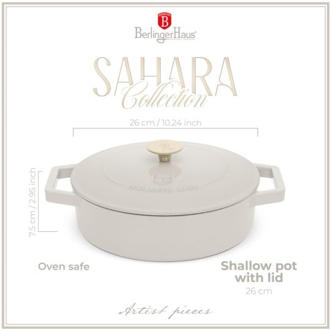 EMALIOWANY NISKI GARNEK ŻELIWNY 2.57L 26CM BERLINGER HAUS STRONG MOLD SAHARA BH-6530 EMALIOWANY NISKI GARNEK ŻELIWNY 2.57L 26CM BERLINGER HAUS STRONG MOLD SAHARA BH-6530
