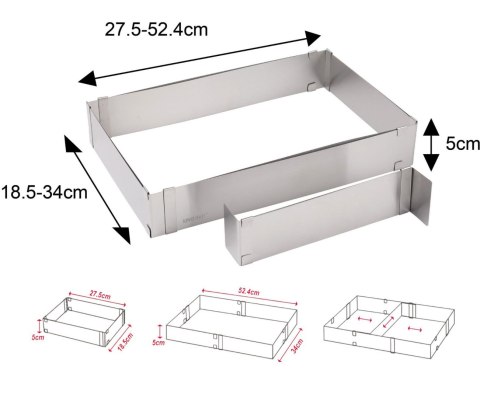 REGULOWANA FORMA DO CIASTA 34-52 X 27-18,5 X 5CM TORTOWNICA RANT CUKIERNICZY KINGHOFF KH-1907 REGULOWANA FORMA DO CIASTA 34-52 X 27-18,5 X 5CM TORTOWNICA RANT CUKIERNICZY KINGHOFF KH-1907