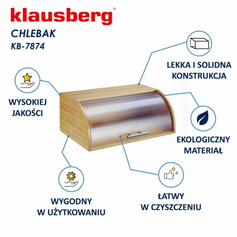CHLEBAK BAMBUSOWY DREWNIANY 41CM POJEMNIK NA PIECZYWO CHLEB BUŁKI KLAUSBERG KB-7874