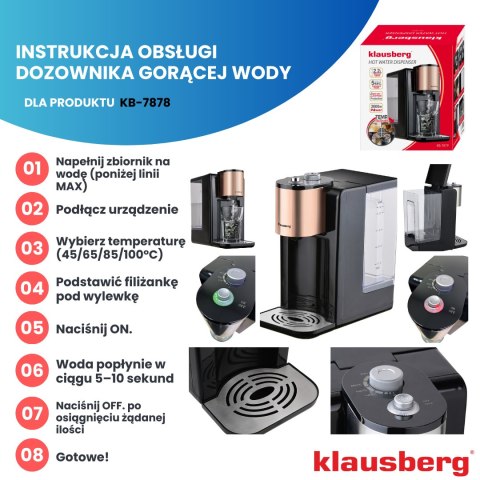 DOZOWNIK DYSTRYBUTOR PODGRZEWACZ DO GORĄCEJ WODY 2.2L Z REGULACJĄ TEMPERATURY KLAUSBERG KB-7879