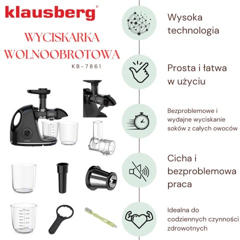 SOKOWIRÓWKA WOLNOOBROTOWA 150W DO OWOCÓW I WARZYW COLD PRESS KLAUSBERG KB-7861