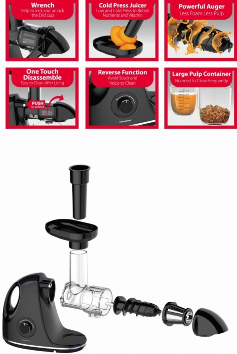 SOKOWIRÓWKA WOLNOOBROTOWA 150W DO OWOCÓW I WARZYW COLD PRESS KLAUSBERG KB-7861