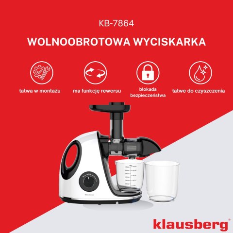 SOKOWIRÓWKA WOLNOOBROTOWA 150W DO OWOCÓW I WARZYW COLD PRESS KLAUSBERG KB-7864