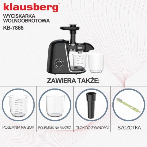 SOKOWIRÓWKA WOLNOOBROTOWA 150W DO OWOCÓW I WARZYW COLD PRESS KLAUSBERG KB-7866