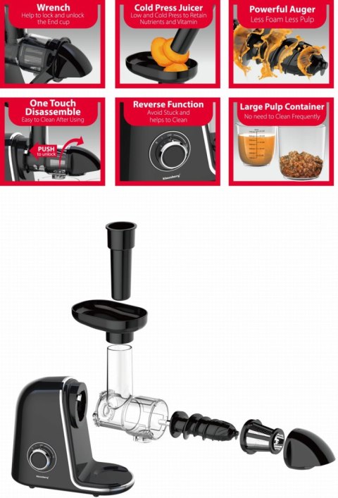 SOKOWIRÓWKA WOLNOOBROTOWA 150W DO OWOCÓW I WARZYW COLD PRESS KLAUSBERG KB-7866