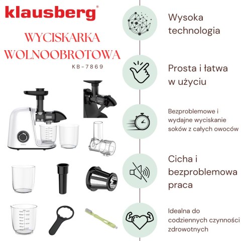 SOKOWIRÓWKA WOLNOOBROTOWA 150W DO OWOCÓW I WARZYW COLD PRESS KLAUSBERG KB-7869