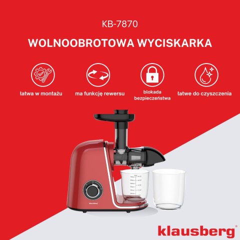 SOKOWIRÓWKA WOLNOOBROTOWA 150W DO OWOCÓW I WARZYW COLD PRESS KLAUSBERG KB-7870