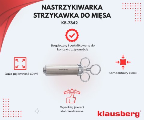 STRZYKAWKA DO MARYNOWANIA PEKLOWANIA MIĘSA 60ML STALOWA KLAUSBERG KB-7842