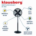 WENTYLATOR STOJĄCY PODŁOGOWY 40CM 50W METALOWY KLAUSBERG KB-7860 CZARNY