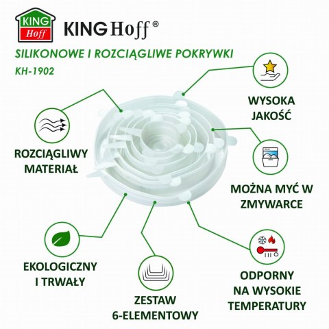 ZESTAW ROZCIĄGLIWYCH POKRYWEK SILIKONOWYCH 6-ELE KINGHOFF KH-1902