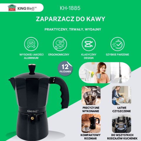 KAWIARKA ESPRESSO KAFETERKA CIŚNIENIOWA KINGHOFF 600ML / 12 FILIŻANEK KH-1885