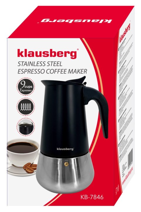 KAWIARKA ESPRESSO KAFETERKA CIŚNIENIOWA KLAUSBERG 450ML (9 FILIŻANKI) KB-7846