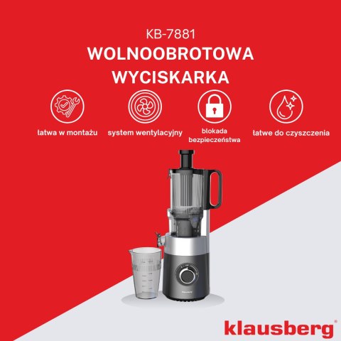 SOKOWIRÓWKA WOLNOOBROTOWA 180W DO OWOCÓW I WARZYW COLD PRESS KLAUSBERG KB-7881